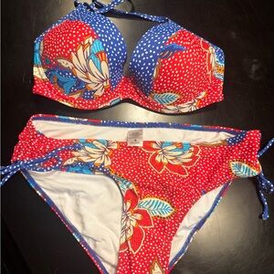 VENUS Red and Blue Floral Bikini new without tags